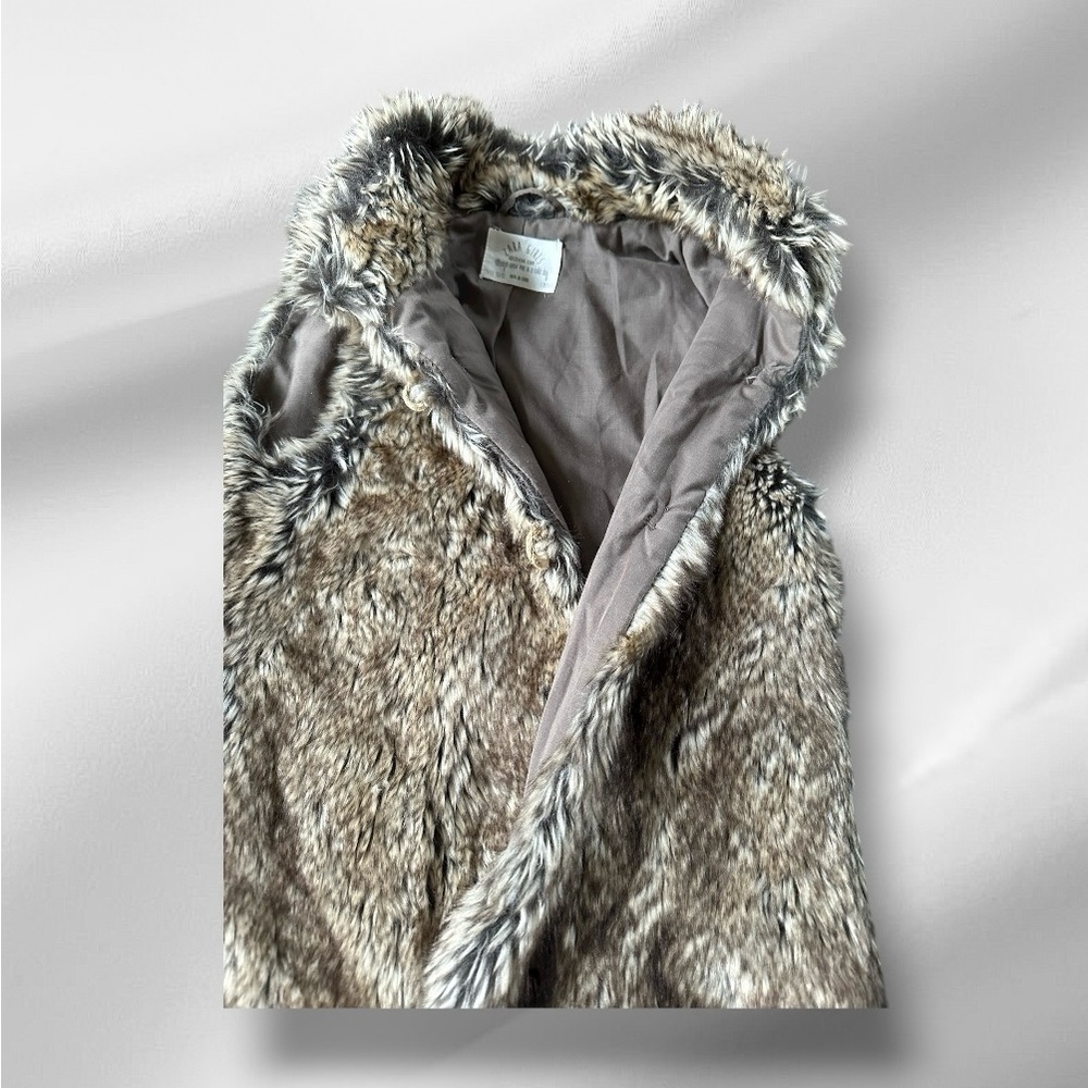 Zara Girls Faux Fur Vest - Tan and Gray Size 11/12